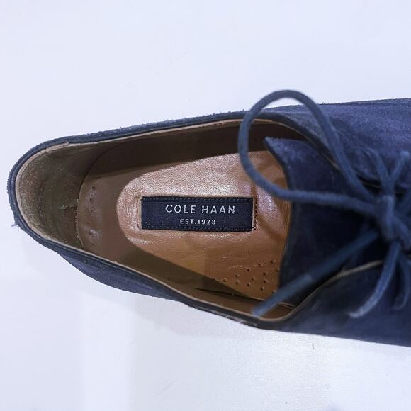 Cole Haan 8.5 M Cambridge Plain Oxford Blue Suede Leather Lace-Up Almond Toe - Picture 10 of 13